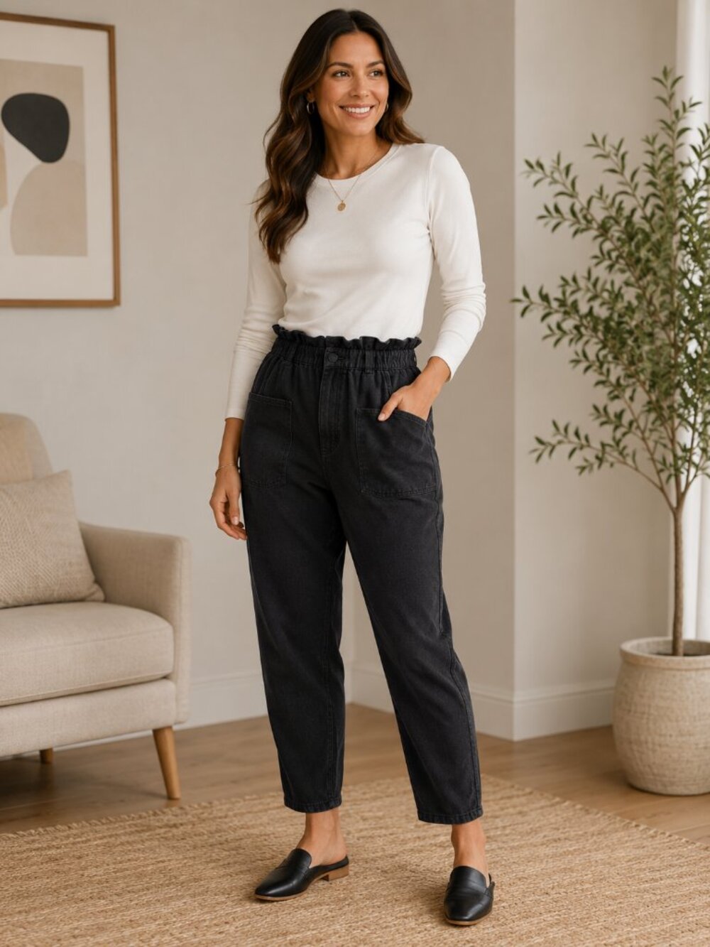 Zara Black Pants Elastic Waist Size 02